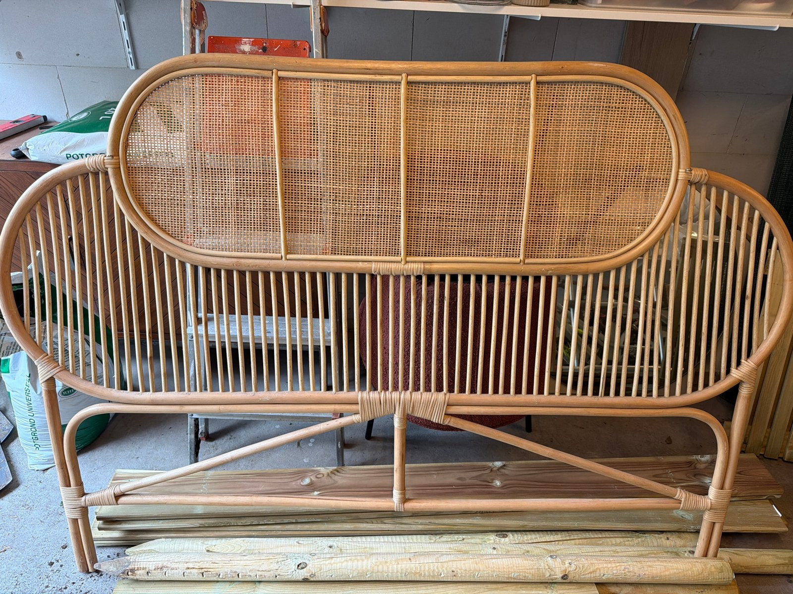 Rotan hoofdbord 180cm - Bohemian stijl, Huis en Inrichting, Ophalen, Overige materialen, Bruin, Tweepersoons