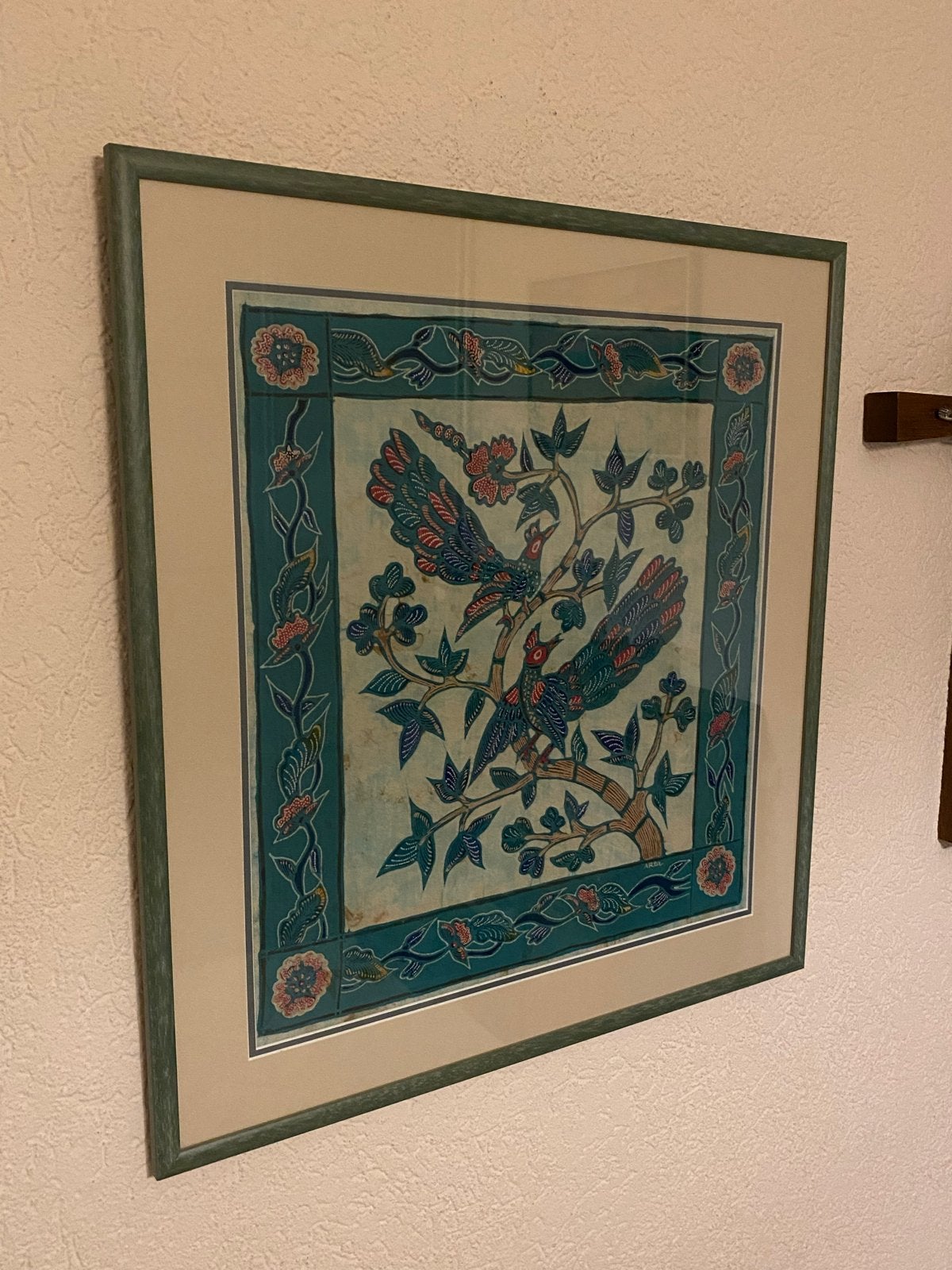 Ingelijst Batik Schilderij uit Indonesië - 55x60 cm, Antiek en Kunst, Kunst | Niet-Westerse kunst, Ophalen, Ingelijst, Indonesië