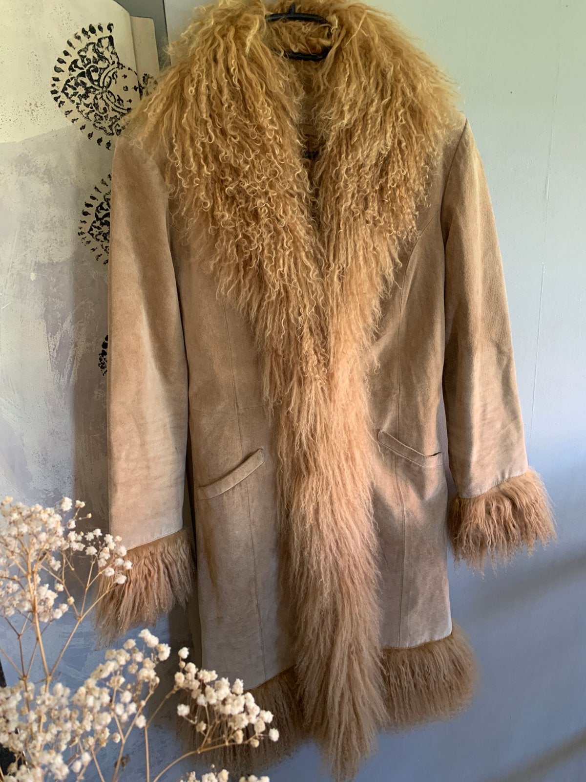 Vintage afghan lammy coat M bohemian mongolian fur, Kleding | Dames, Jassen | Winter, Maat 38/40 (M), -, Beige, -