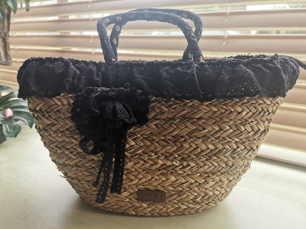 Nieuw : Rieten tas van Kbas, Sieraden, Tassen en Uiterlijk, Tassen | Reistassen en Weekendtassen, Ophalen, Nieuw, Zwart, 30 cm of meer