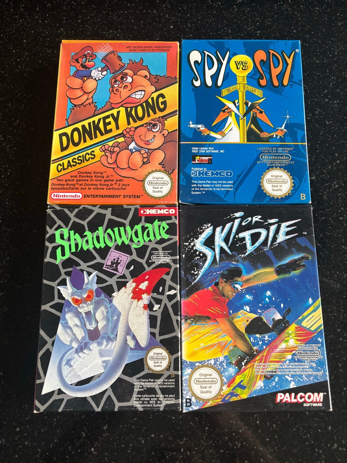 4 NES games: Donkey Kong, Spy vs Spy, Shadowgate, Ski or Die, Avontuur en Actie, 1 speler, Ophalen of Verzenden, Zo goed als nieuw