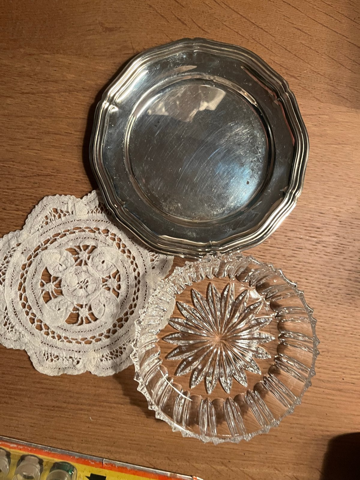 Vintage Zilveren Schaal, Glazen Onderzetter & Kant, Antiek en Kunst, Ophalen of Verzenden
