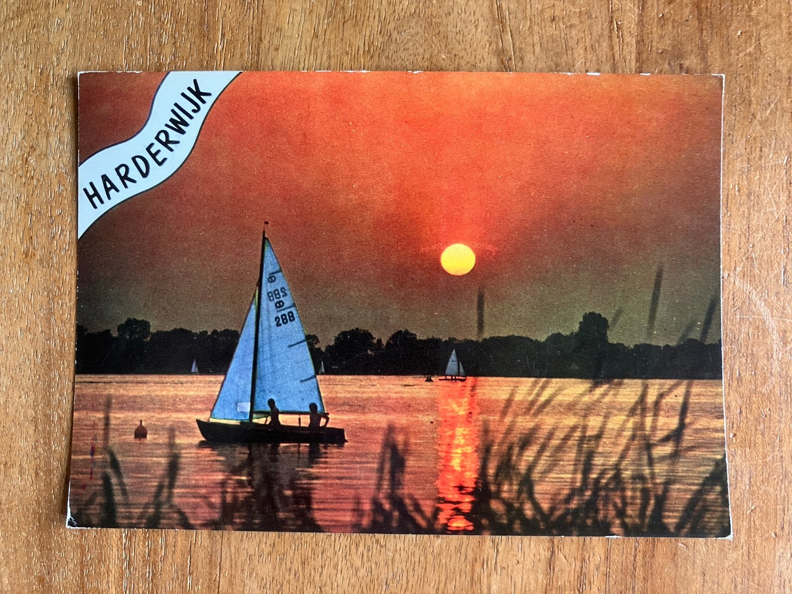 Harderwijk zonsondergang met Schakel zeilboot, Ophalen of Verzenden, 1960 tot 1980, Gelopen, Gelderland