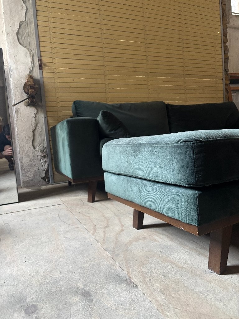 NOUS Living 3-zitsbank Torino met hocker - Fluweel Groen, Ophalen, Modern, Scandinavisch, Driepersoons, 75 tot 100 cm