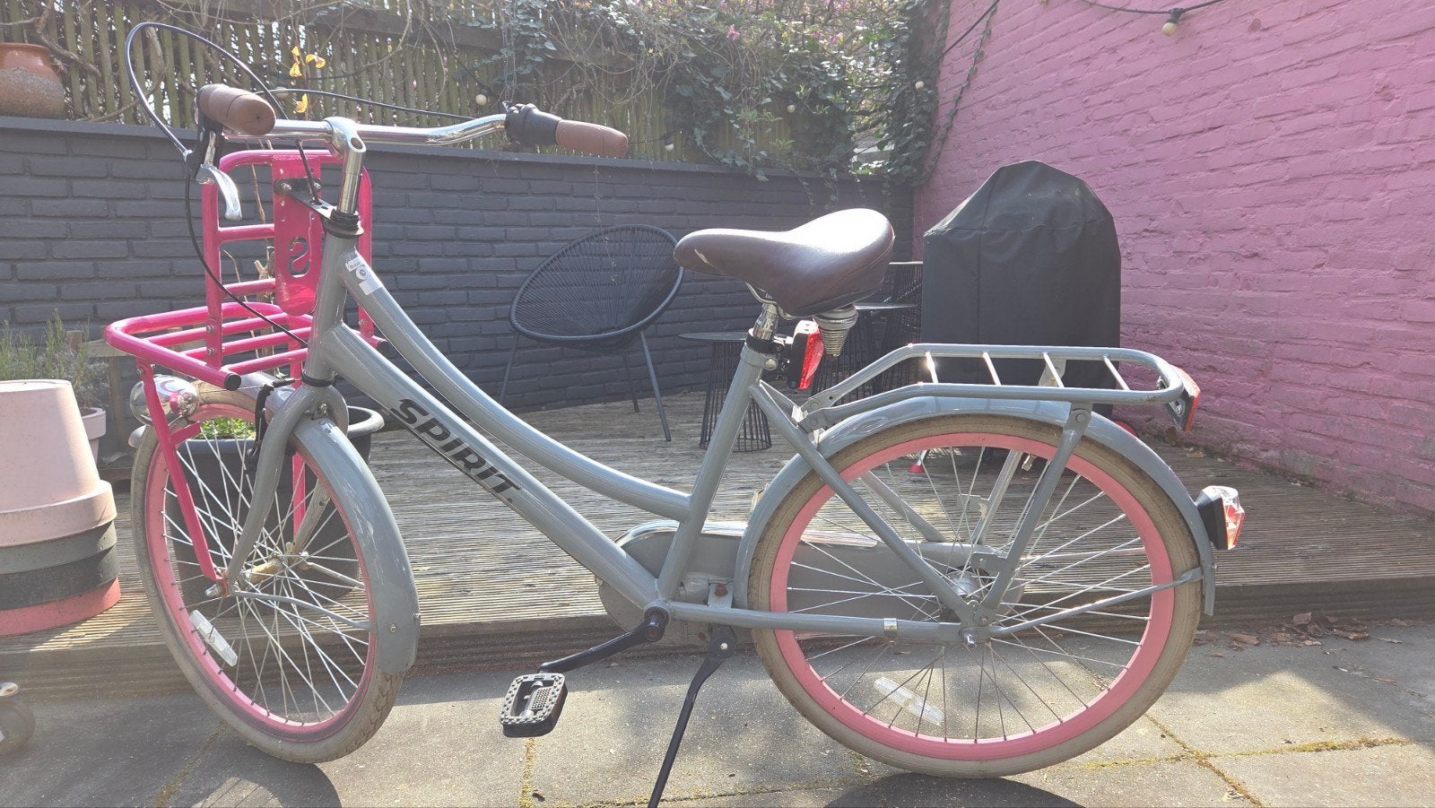Spirit Meisjesfiets 24 inch - Grijs/Roze, Ophalen, Velgrem, Handrem, Spirit
