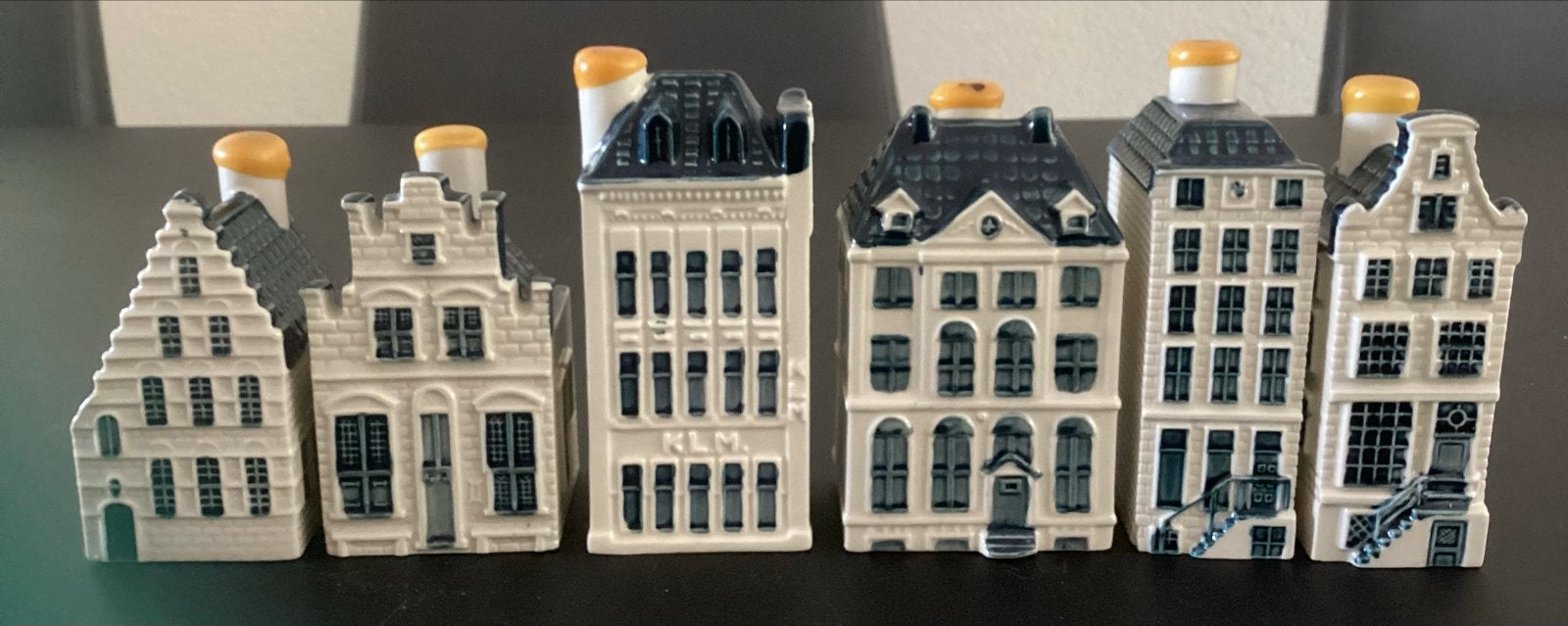 KLM huisjes - Bols Delfts blauw - Set van 6, €55.00, pst €10, Ophalen of Verzenden, Zo goed als nieuw, Gevuld