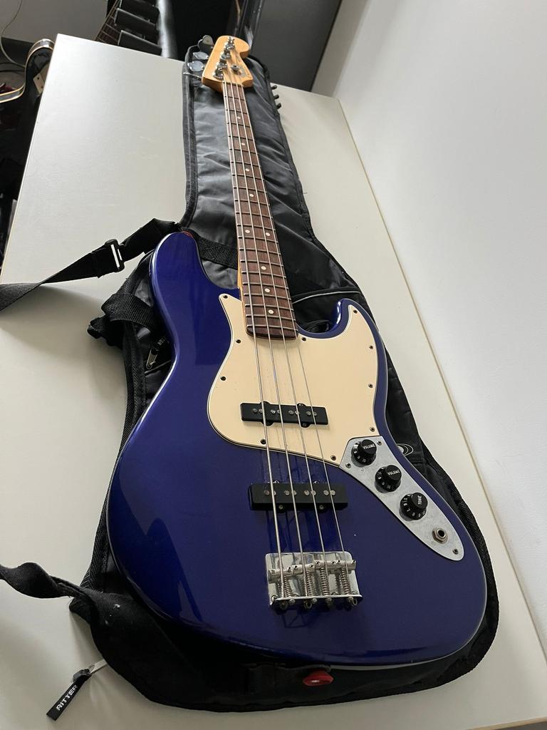 ≥ Fender Jazz Bass Mexico, Blauw, Incl. hoes — Snaarinstrumenten