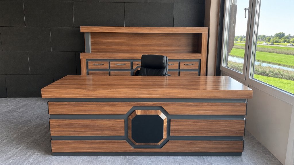 Luxe directiebureau met opbergkast - Modern en stijlvol, Huis en Inrichting, Ophalen, Met lades, Hout, Bruin
