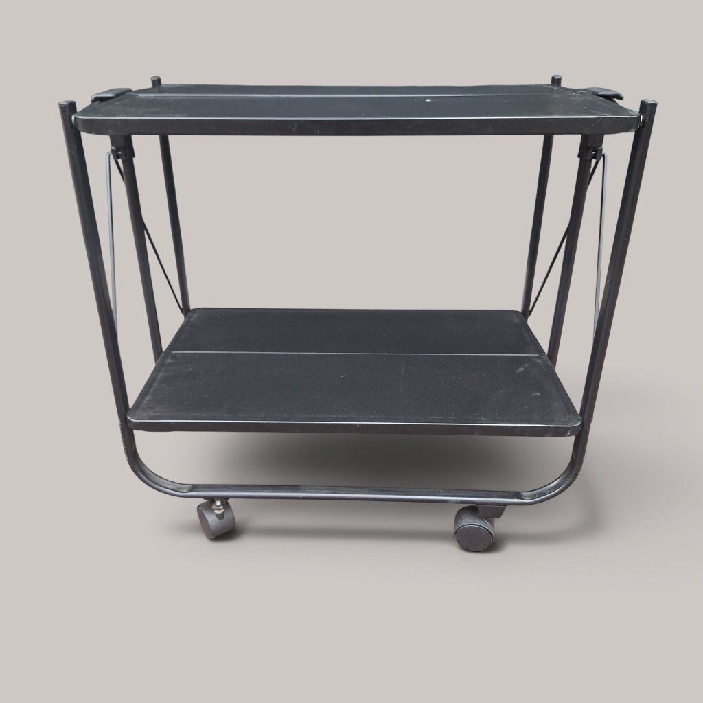 Zwarte opvouwbare serveerwagen met twee niveaus, Huis en Inrichting, Ophalen, 50 tot 100 cm, Modern, Industrieel, Onbekend