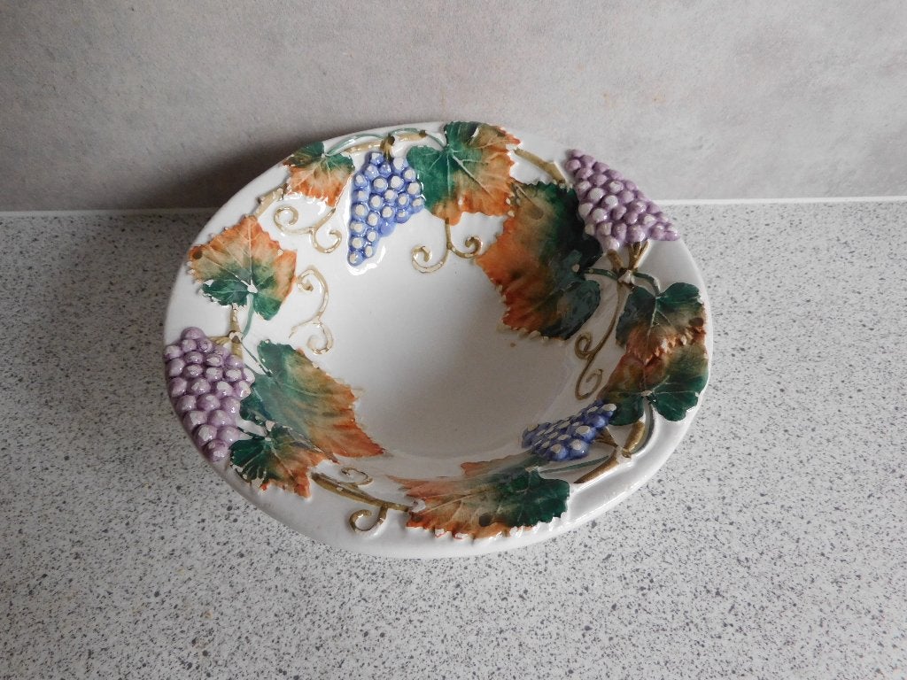 Schaal Druiven Keramiek Handgeschilderd - 16x5 cm, Huis en Inrichting, Gebruikt, Overige merken, Keramiek, Ophalen of Verzenden