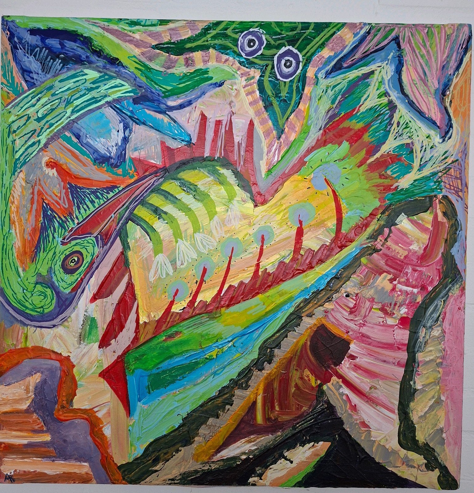 Outsider kunstenaar ALLBi groot schilderij, Ophalen of Verzenden