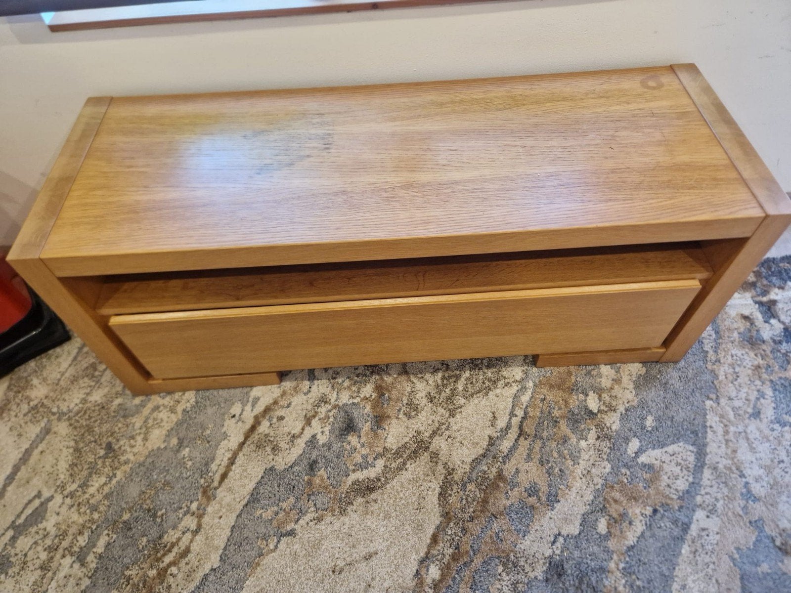 Eiken TV meubel met lade en open vak, Ophalen, Gebruikt, 100 tot 150 cm, Eikenhout