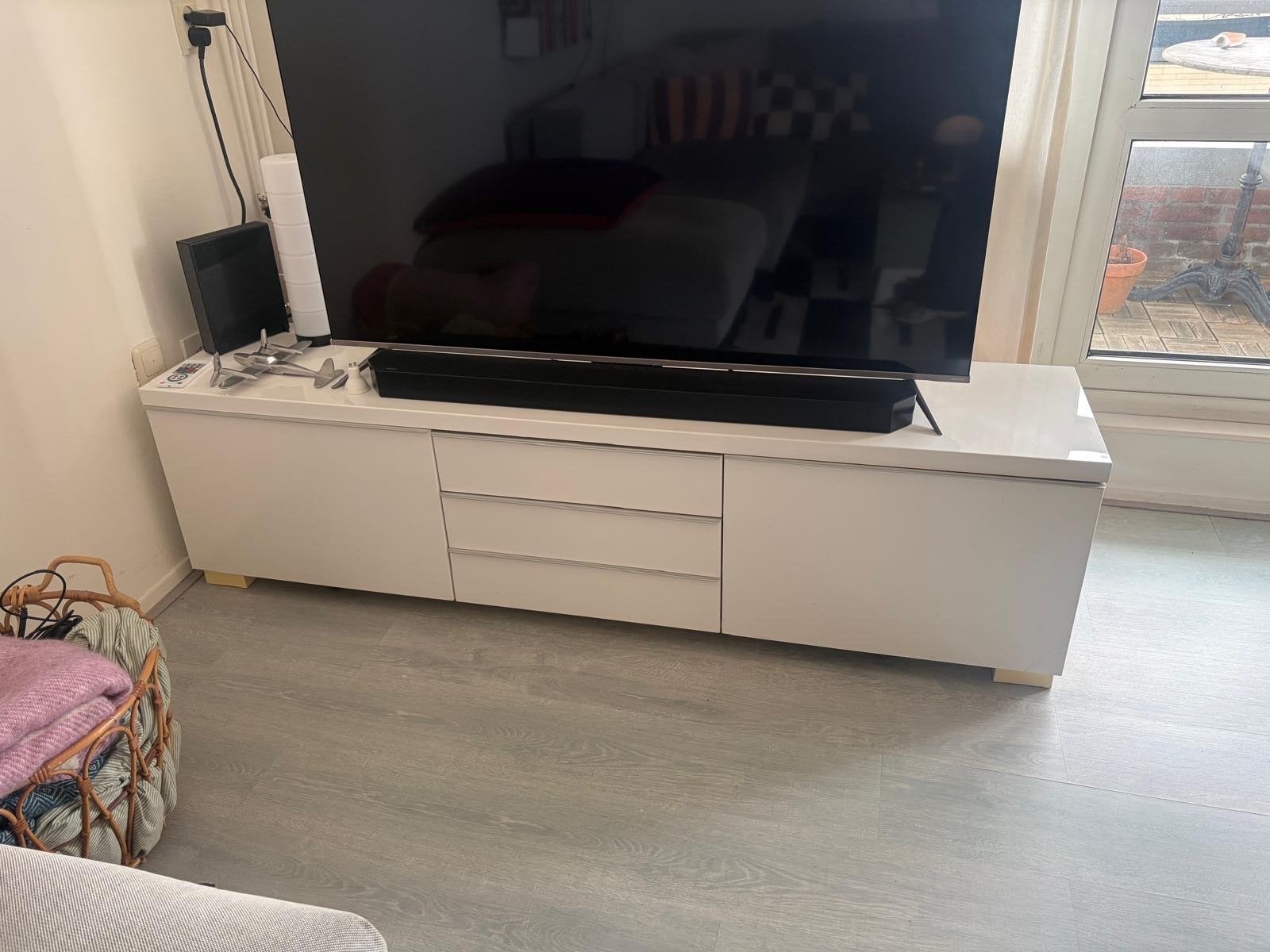 Ikea Besta Burs TV-meubel wit hoogglans, Ophalen, Kunststof, Gebruikt, 150 tot 200 cm