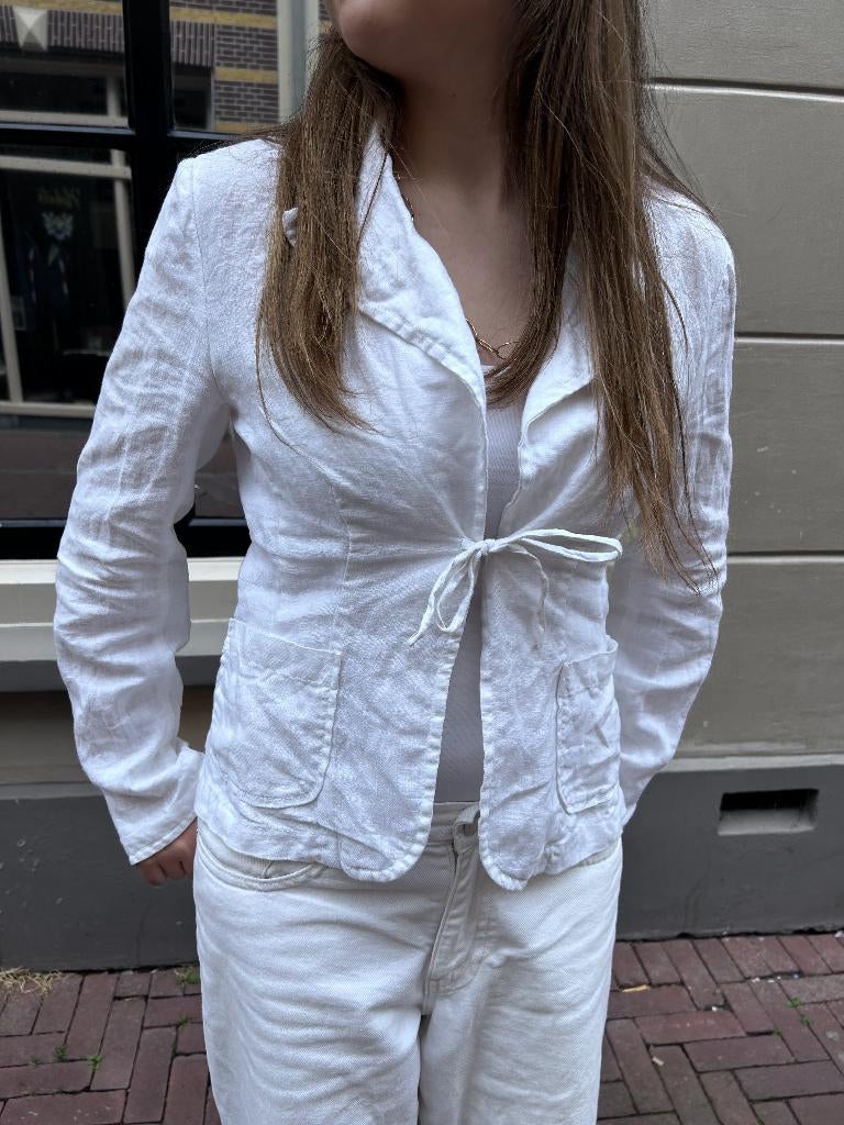 Lindex Witte Linnen Blazer Dames Maat 38 / M, Maat 38/40 (M), Wit, Lindex, Ophalen of Verzenden