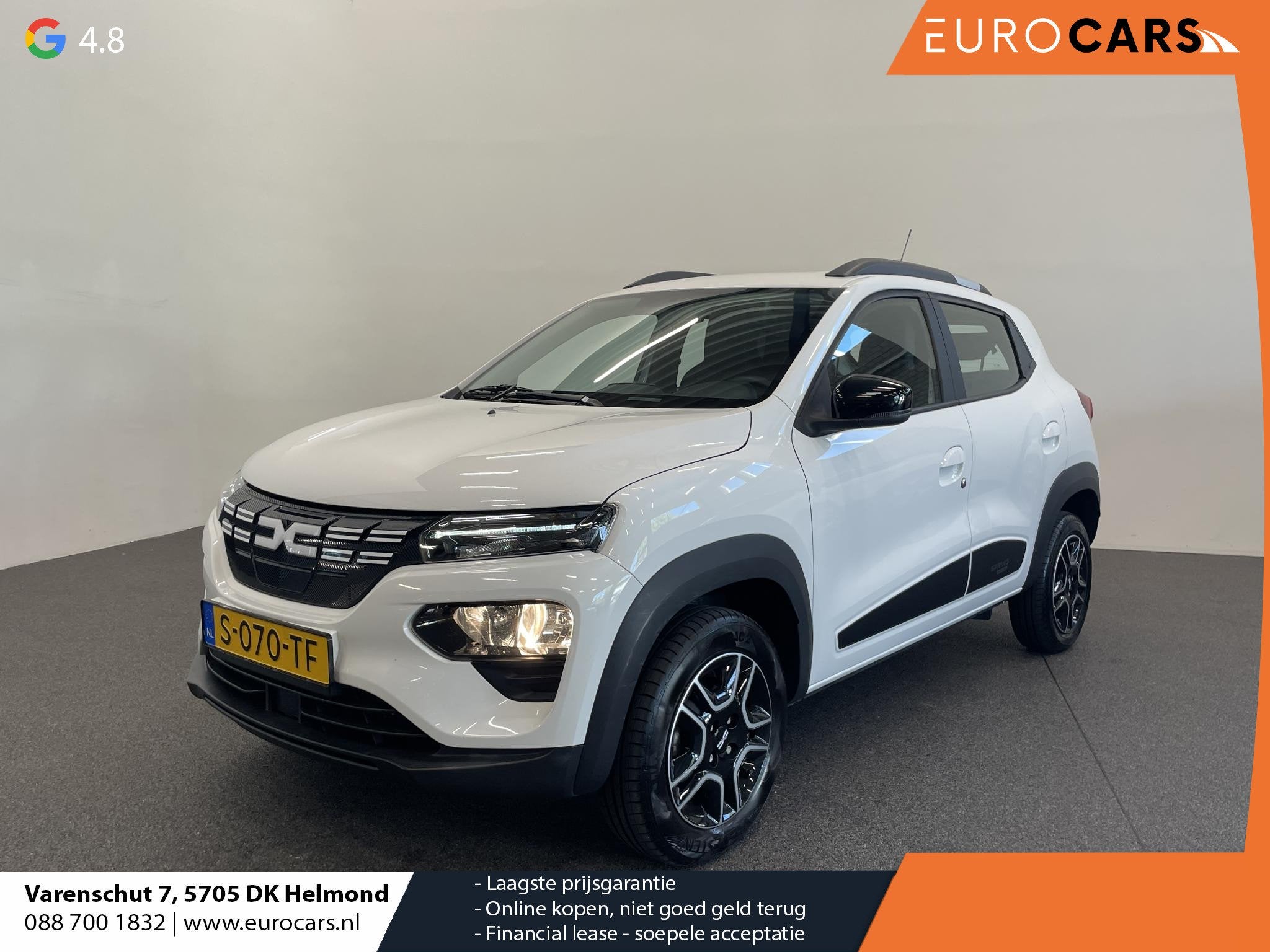Dacia Spring Essential 27 kWh Airco, Auto's, Gebruikt, Zwart, Leder en Stof, Wit
