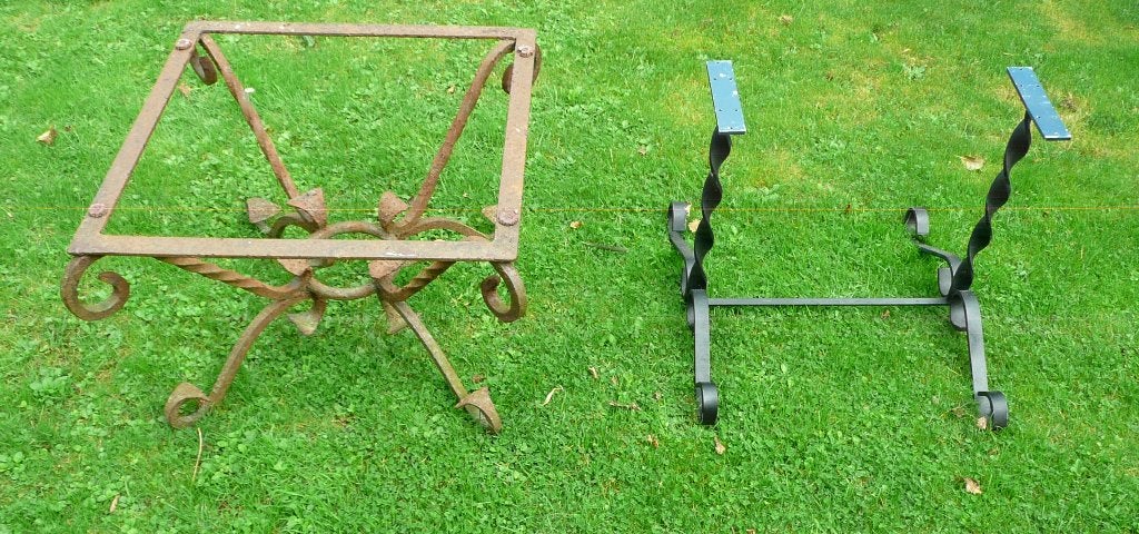2 x smeedijzeren onderstel voor salon tafel., Ophalen, Tafelpoot, Gebruikt, 50 tot 100 cm