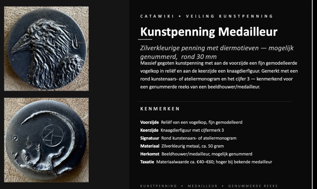 Kunstpenning met dieren afbeelding, Postzegels en Munten, Penningen en Medailles, Ophalen of Verzenden, Zilver, Nederland