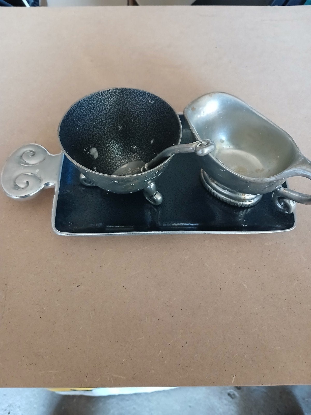 Vintage Tinnen Set van C. Boyes Kom, Sauskom en lepel, Ophalen