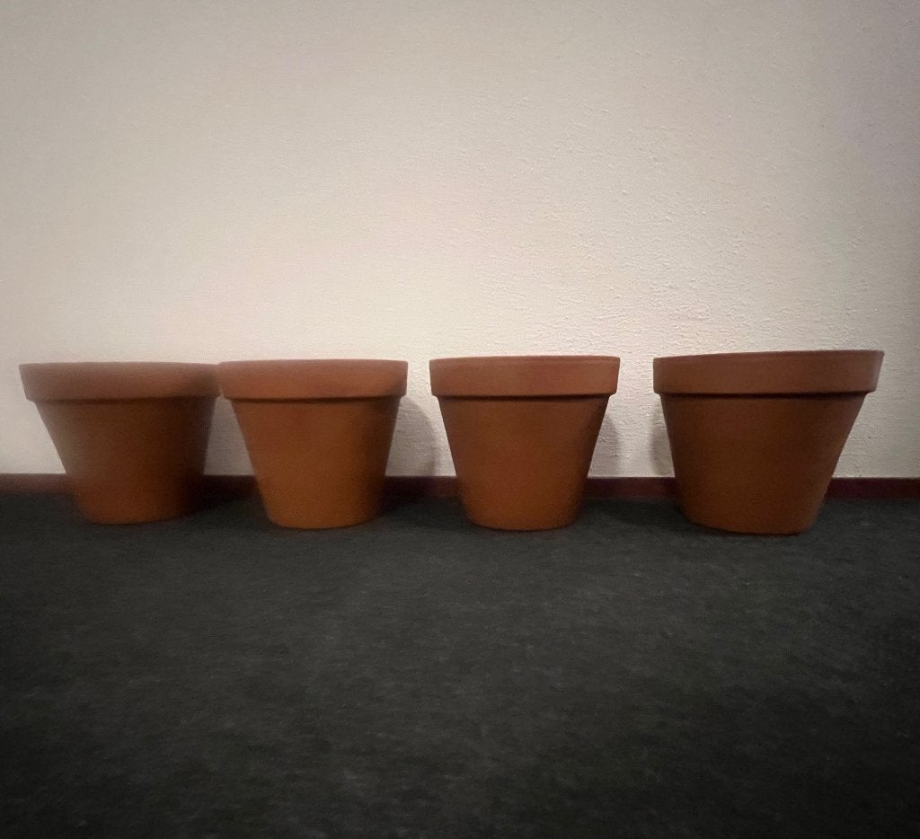 bloempotten 4x Deroma terracotta Ø 31 cm (12,6L) puntgaaf!, Rond, Zo goed als nieuw, Minder dan 40 cm, Balkon