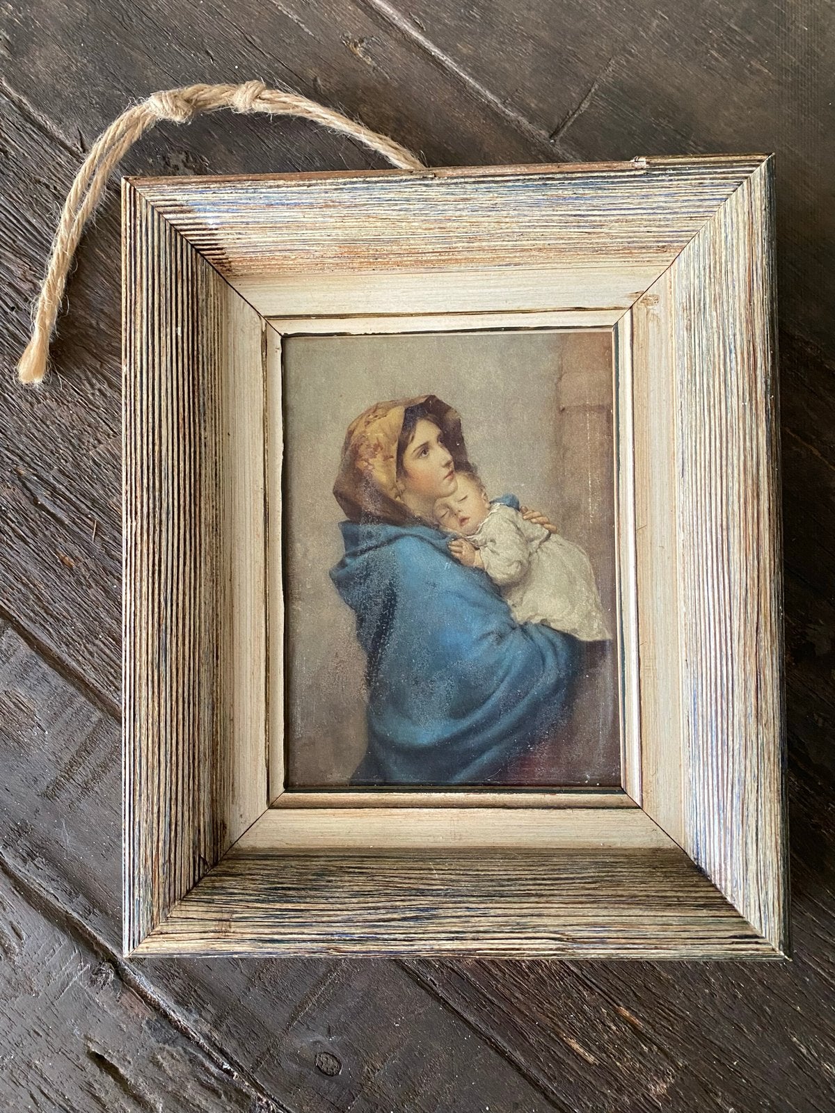 Brocante Vintage Schilderij Maria en Kind, Ophalen of Verzenden