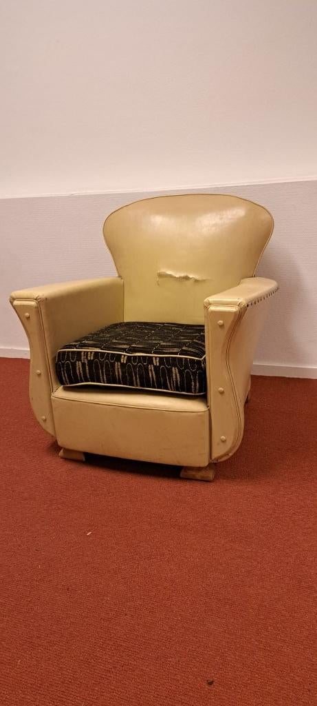 Art Deco clubfauteuil jaren 30–40 | Project / restauratie, Minder dan 50 cm, Gebruikt, Minder dan 75 cm, Leer