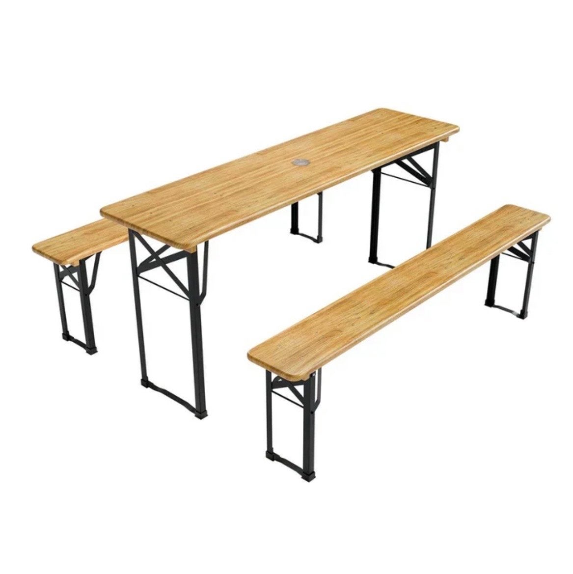 TE HUUR. Biertafel  1,70 m met twee banken, Ophalen, Nieuw, Hout