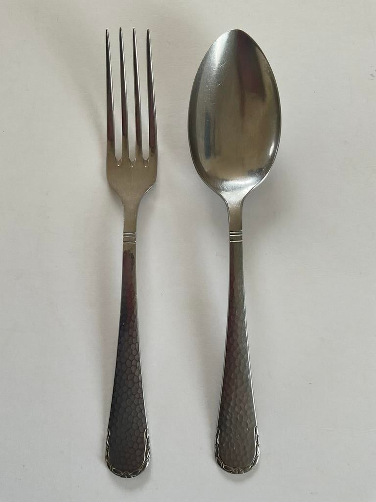 Vintage Zilmeta lepel en vork, Verzamelen, Ophalen of Verzenden, Gebruikt, Overige materialen, Bestek