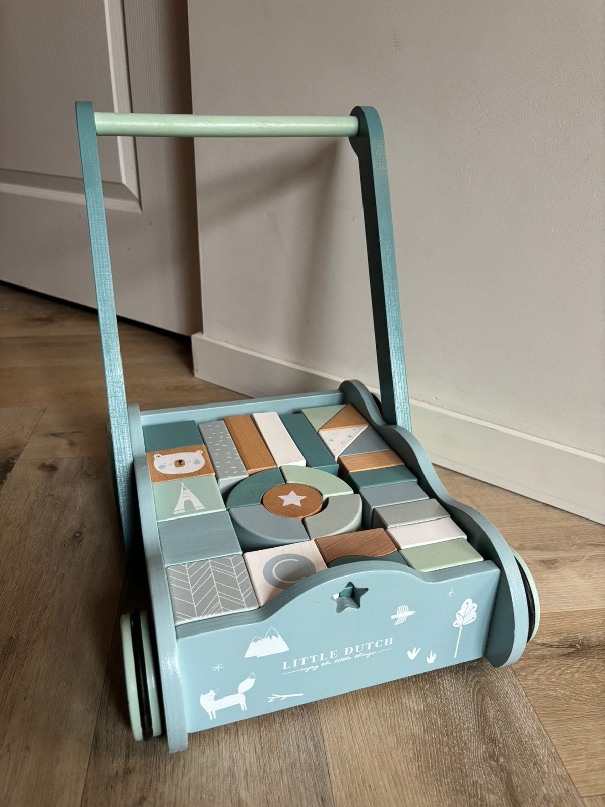 Little Dutch Blokkenkar Loopwagen blauw mint, Kinderen en Baby's, Ophalen, Zo goed als nieuw, Duw- of Trekspeelgoed