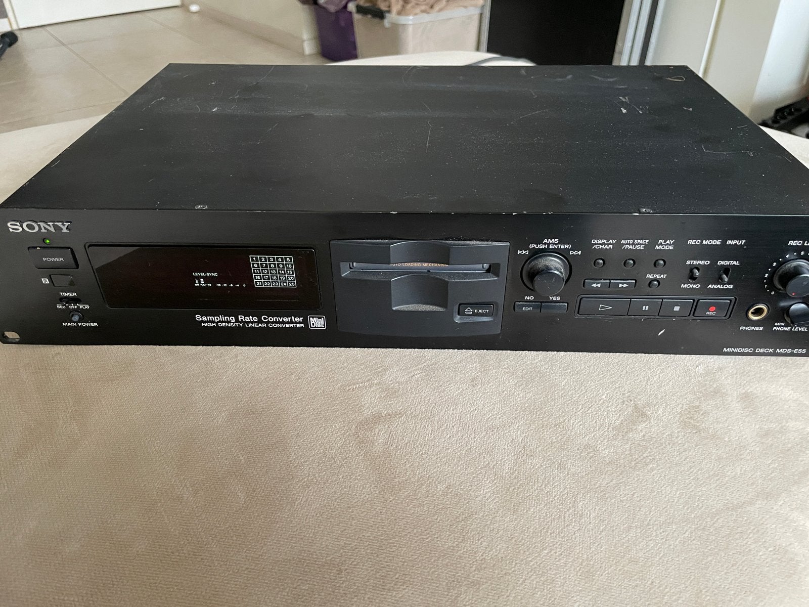 Sony MDS-E55 Minidisc Deck met Afstandsbediening, Ophalen of Verzenden, Gebruikt, Audio