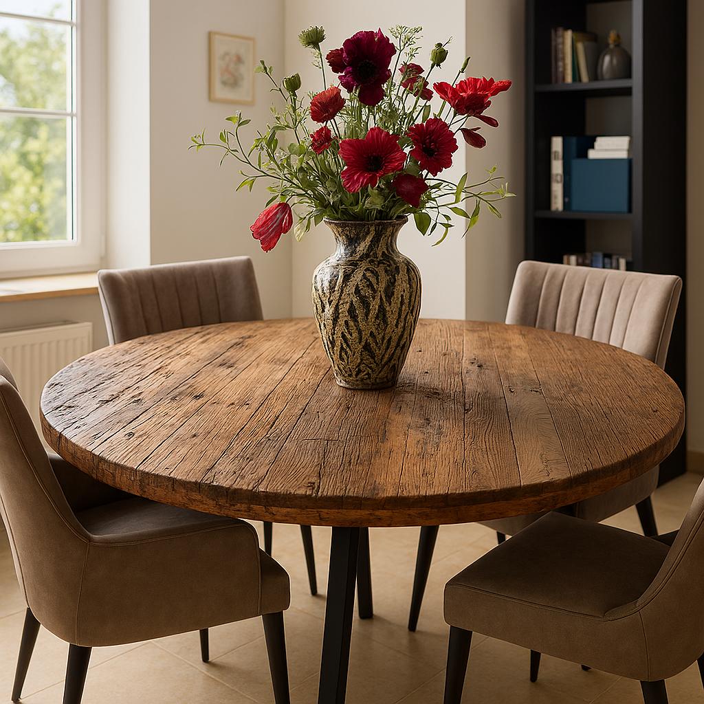 Robuuste ronde eettafel van massief hout, 100 tot 150 cm, Rond, Ophalen of Verzenden, Zo goed als nieuw