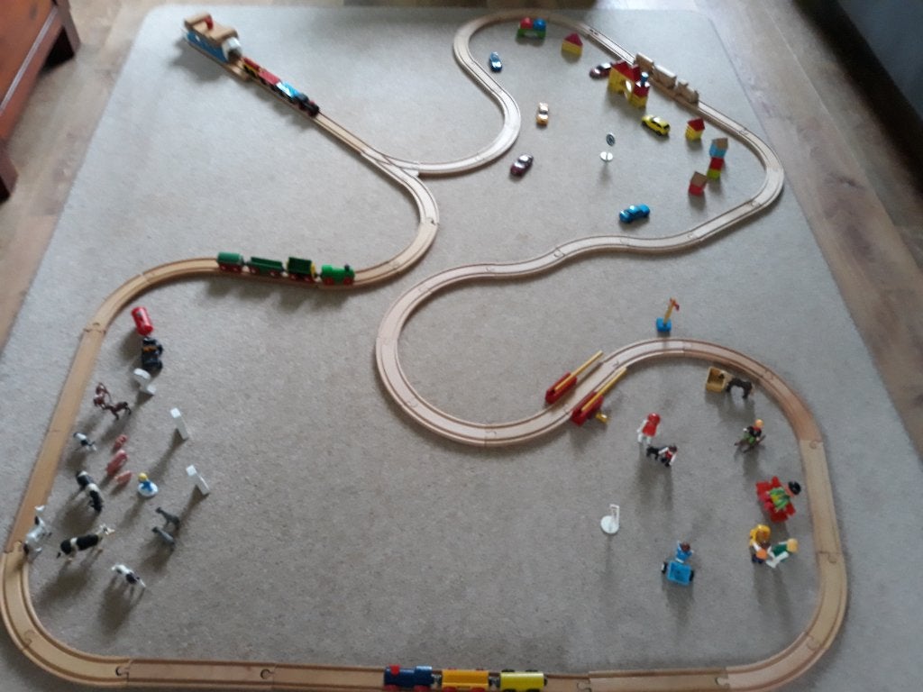Houten rails + treinen en extra's, Kinderen en Baby's, Ophalen of Verzenden