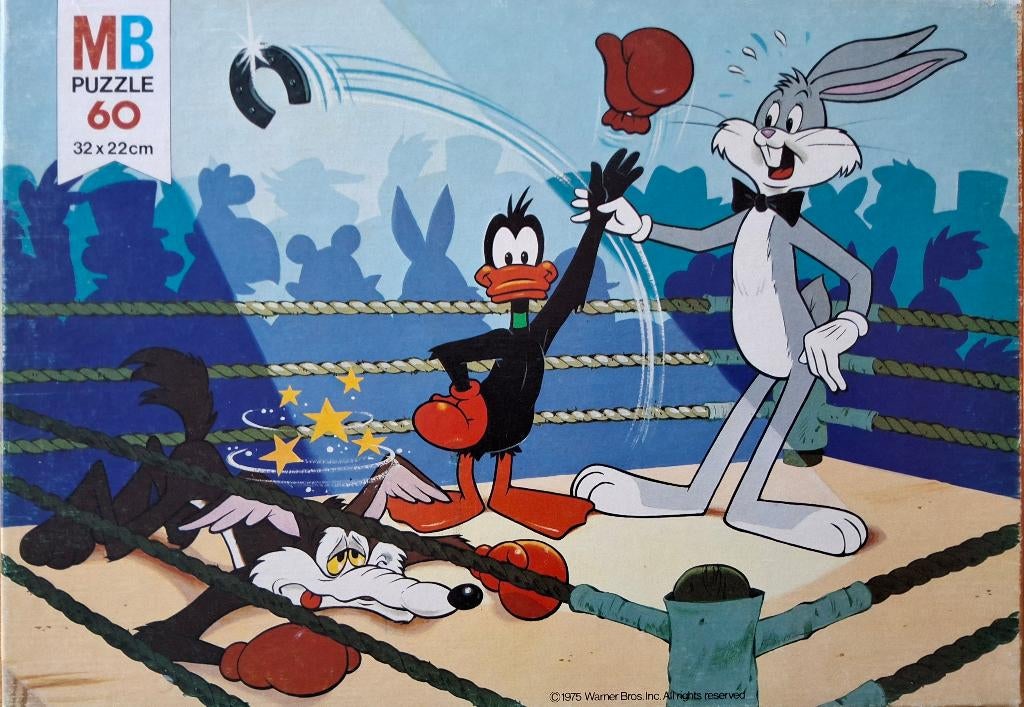 MB Looney Tunes puzzel. 60 st. Uit 1975. Compleet, Ophalen of Verzenden, Minder dan 500 stukjes, Gebruikt, Legpuzzel