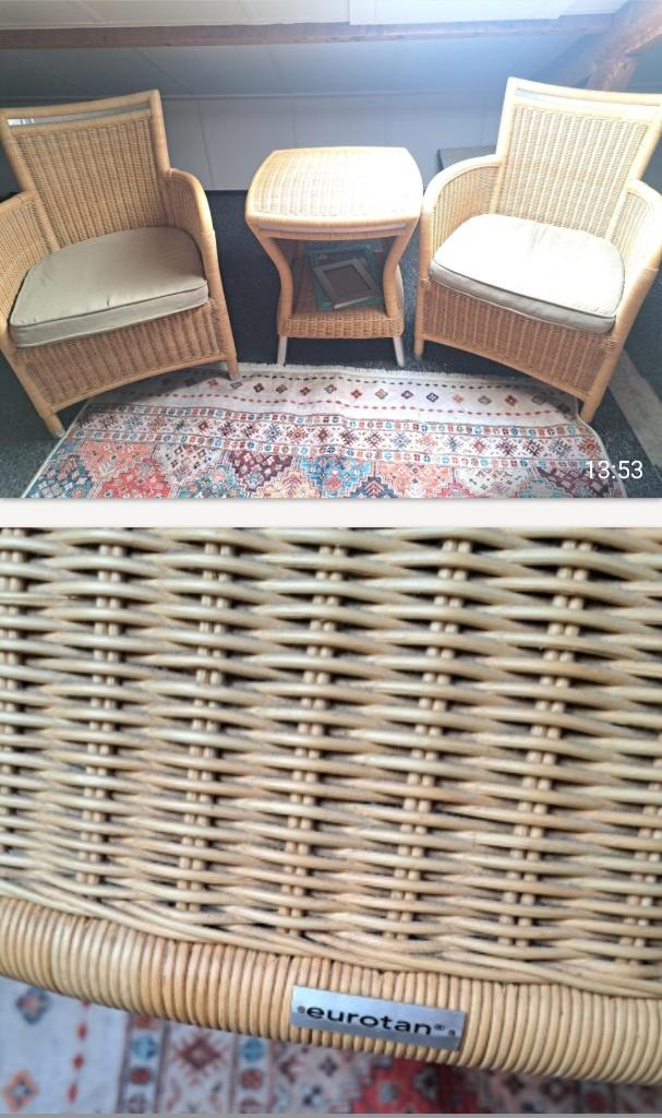 Terras set, Bijzettafel, Rotan, Zo goed als nieuw, Tuinset