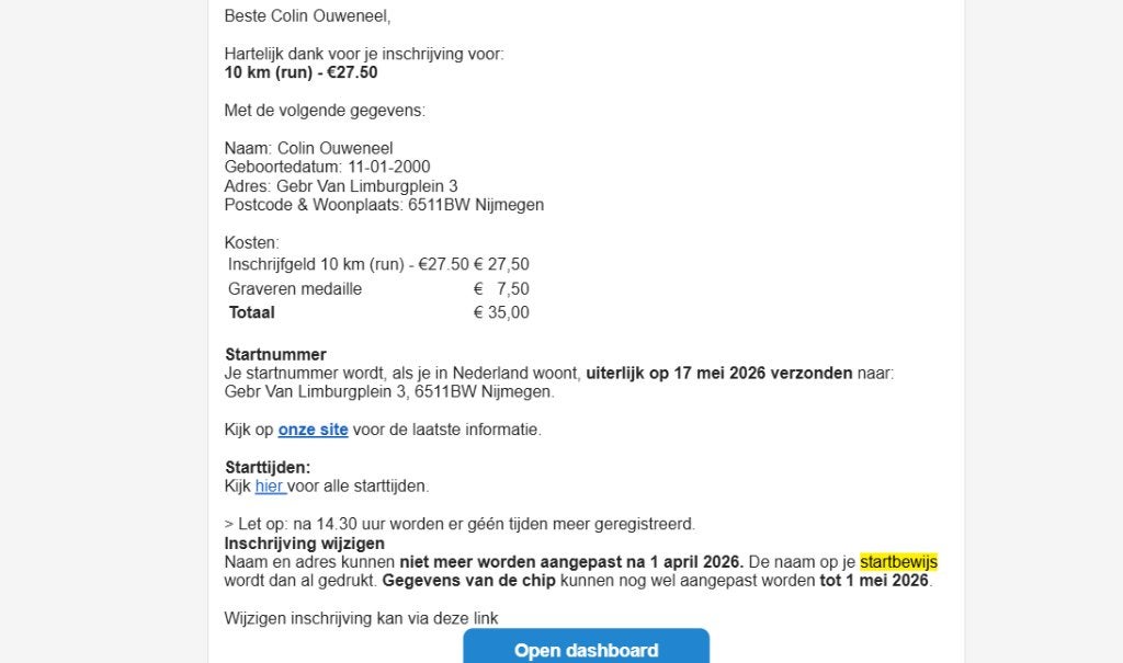 Startbewijs 10km Amersfoort, Sport en Fitness, Loopsport en Atletiek, Overige typen, Nieuw, Hardlopen, Ophalen