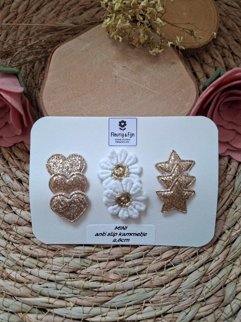 Mini anti slip knipjes wit met goud, Ophalen of Verzenden, Zo goed als nieuw, Fleurig en fijn