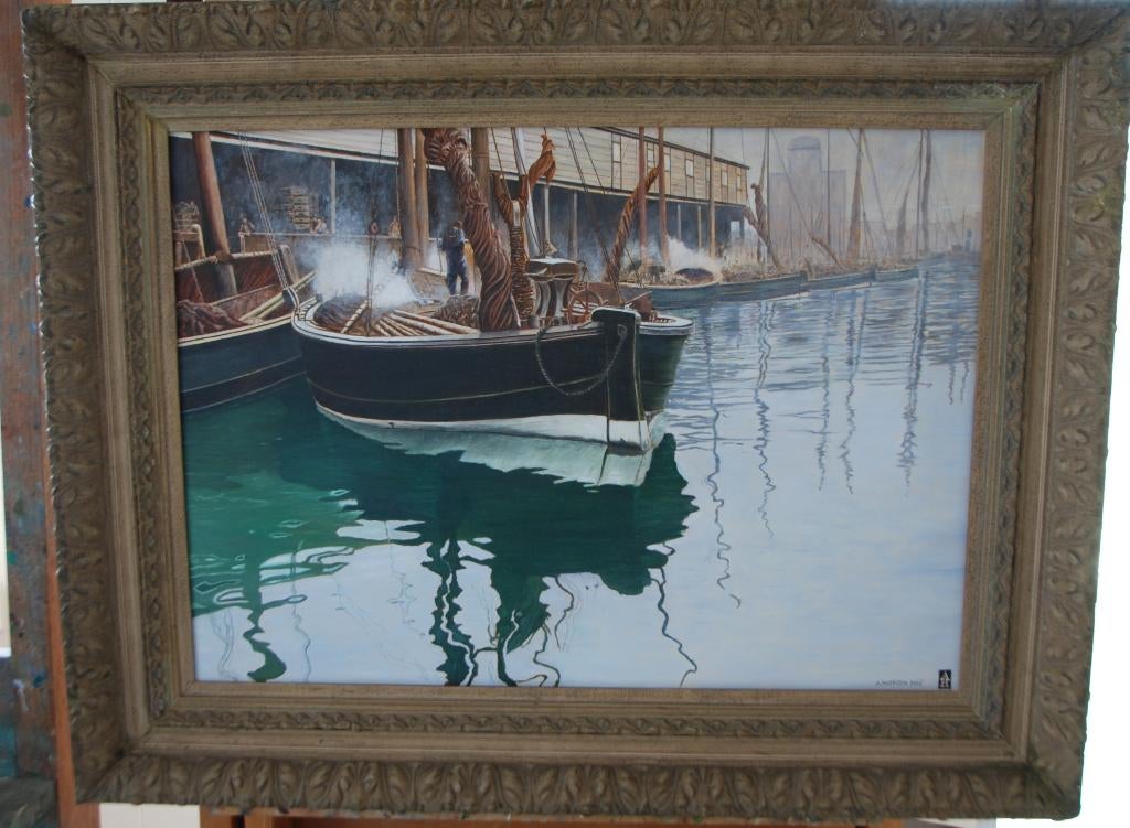 schilderij haven scarborough, Antiek en Kunst, Ophalen of Verzenden
