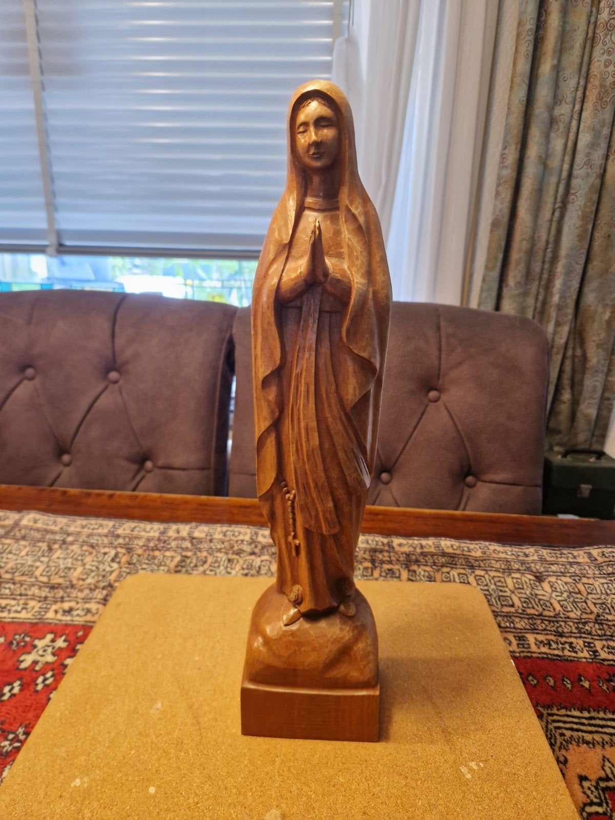 Vintage handgesneden houten beeld onze lieve vrouw  Lourdes, Antiek en Kunst, Ophalen of Verzenden