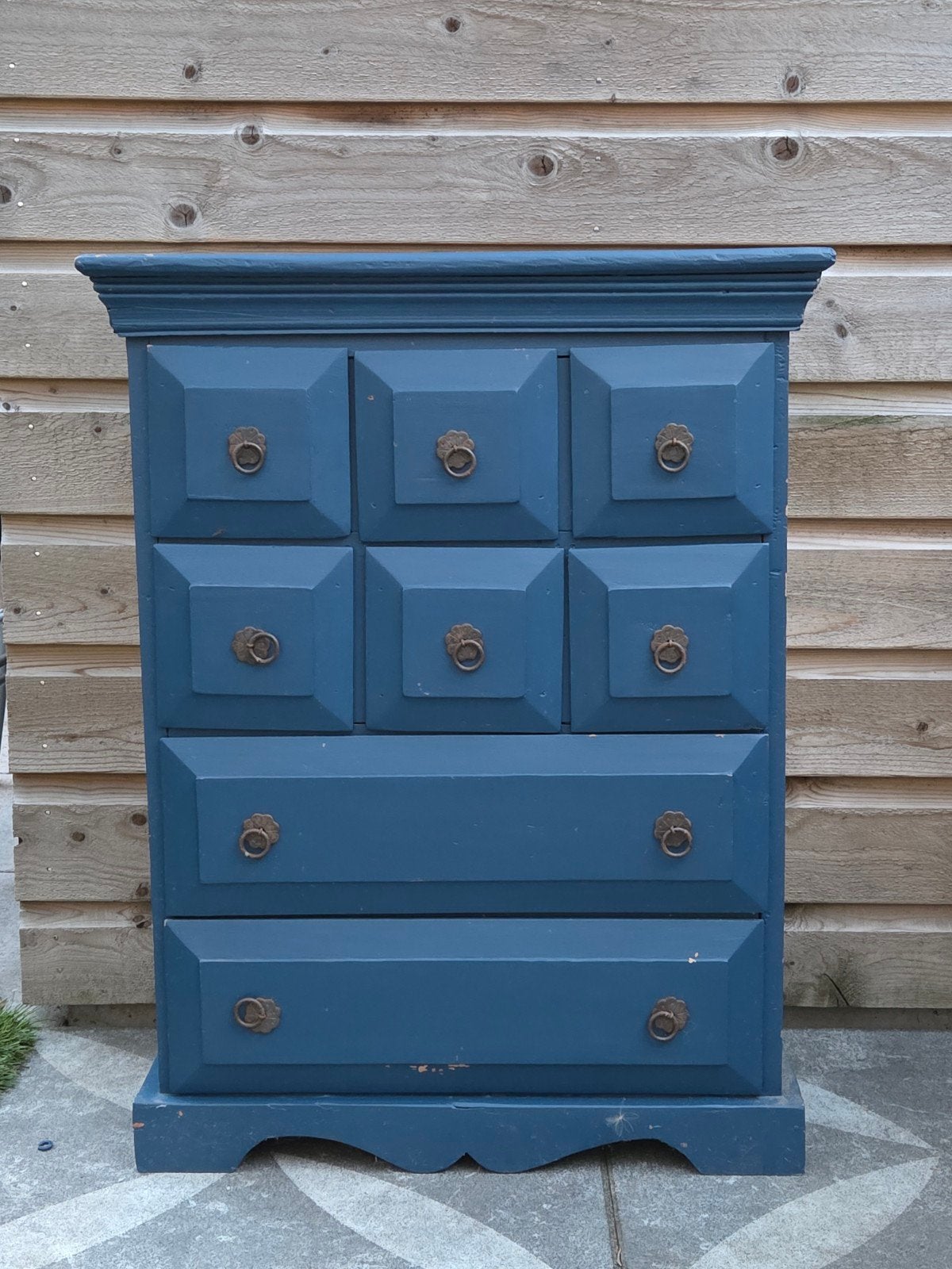 Vintage blauwe ladekast met 8 lades, Huis en Inrichting, Ophalen, Gebruikt, Vintage, Klassiek, 50 tot 100 cm