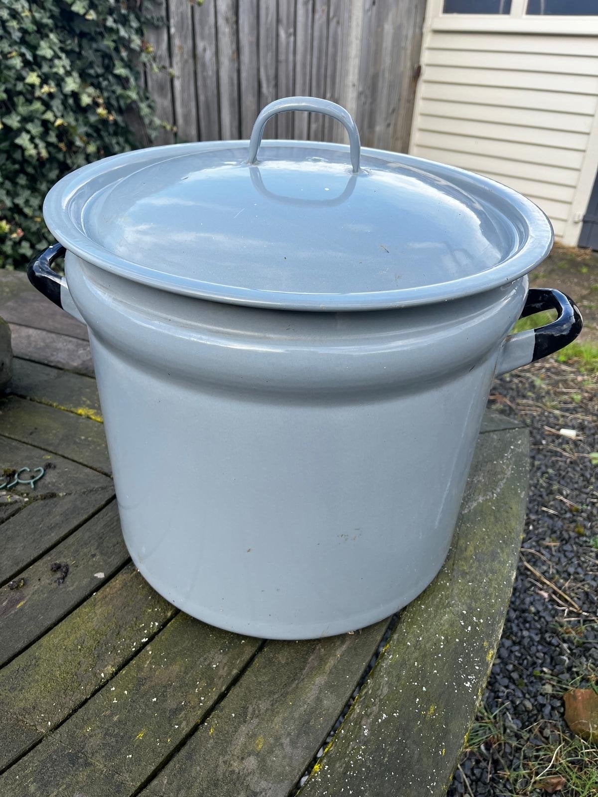 Grote grijze emaille pan met deksel, Ophalen of Verzenden