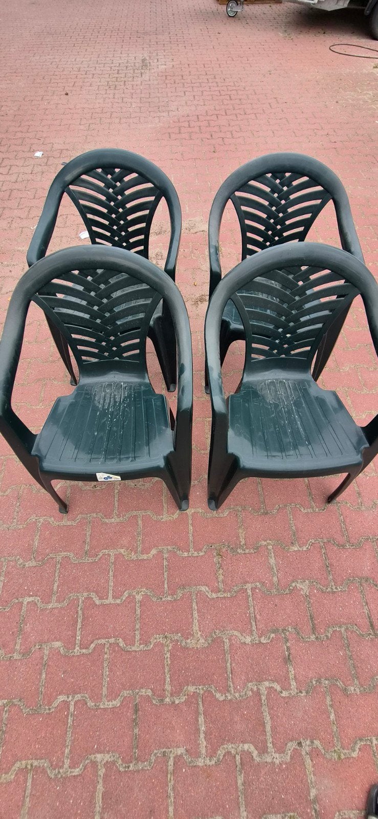 4x Donkergroene plastic tuinstoelen, Tuin en Terras, Tuinstoelen, Ophalen, Gebruikt, Plastic