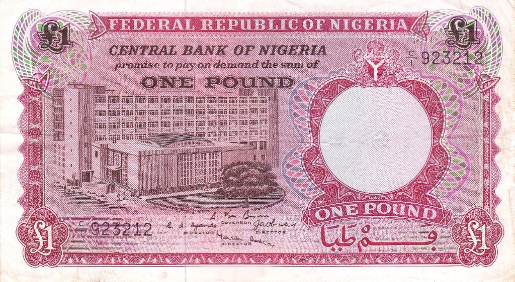 FEDERAL  REPUBLIC OF NIGERIA    ONE  POUND  1968, Postzegels en Munten, Ophalen of Verzenden, Overige landen