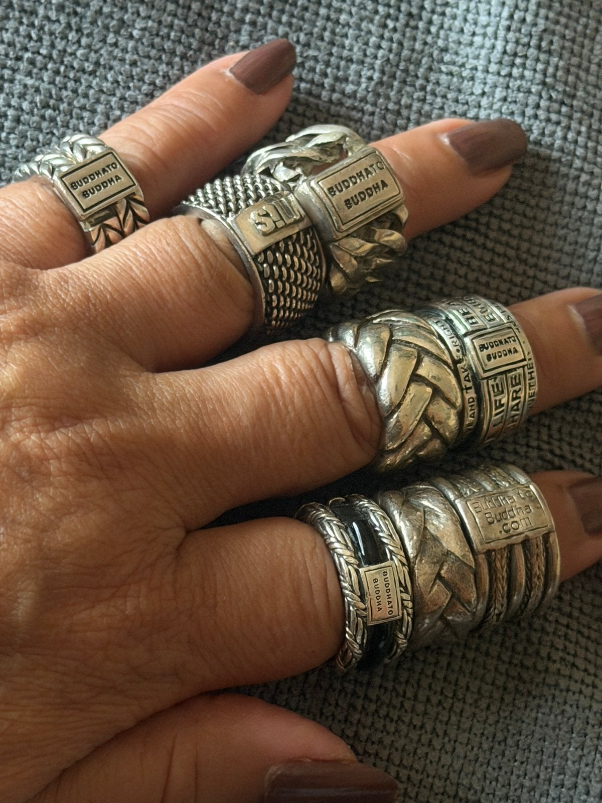 7 Buddha To Buddha ringen  2 Silk 925 zilvergehalte, Ophalen of Verzenden, Zo goed als nieuw, Zilver, Dame of Heer