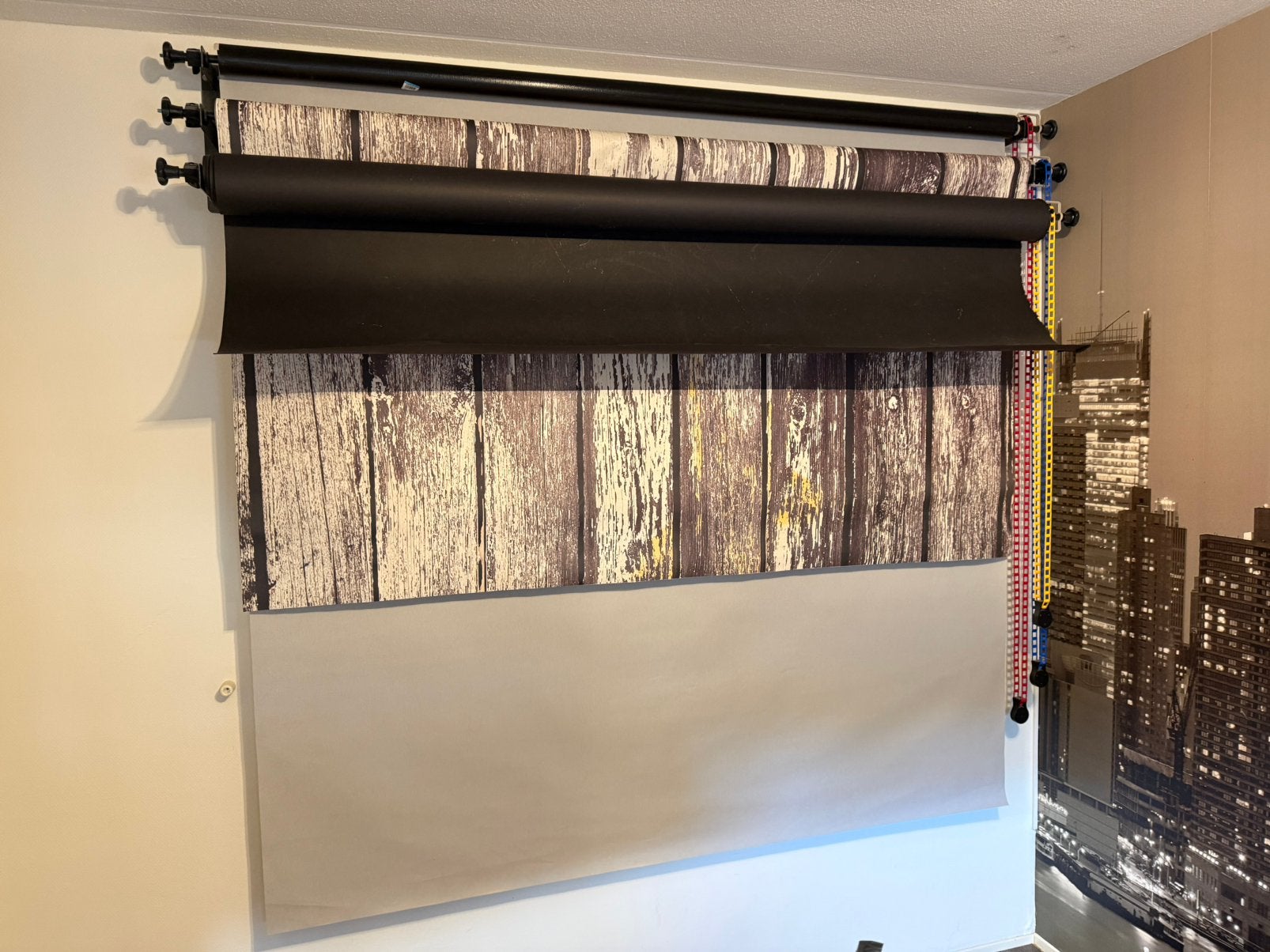 Fotografie achtergrond rollen met houder 3 stuks, Audio, Tv en Foto, Ophalen, Zo goed als nieuw, Achtergrond