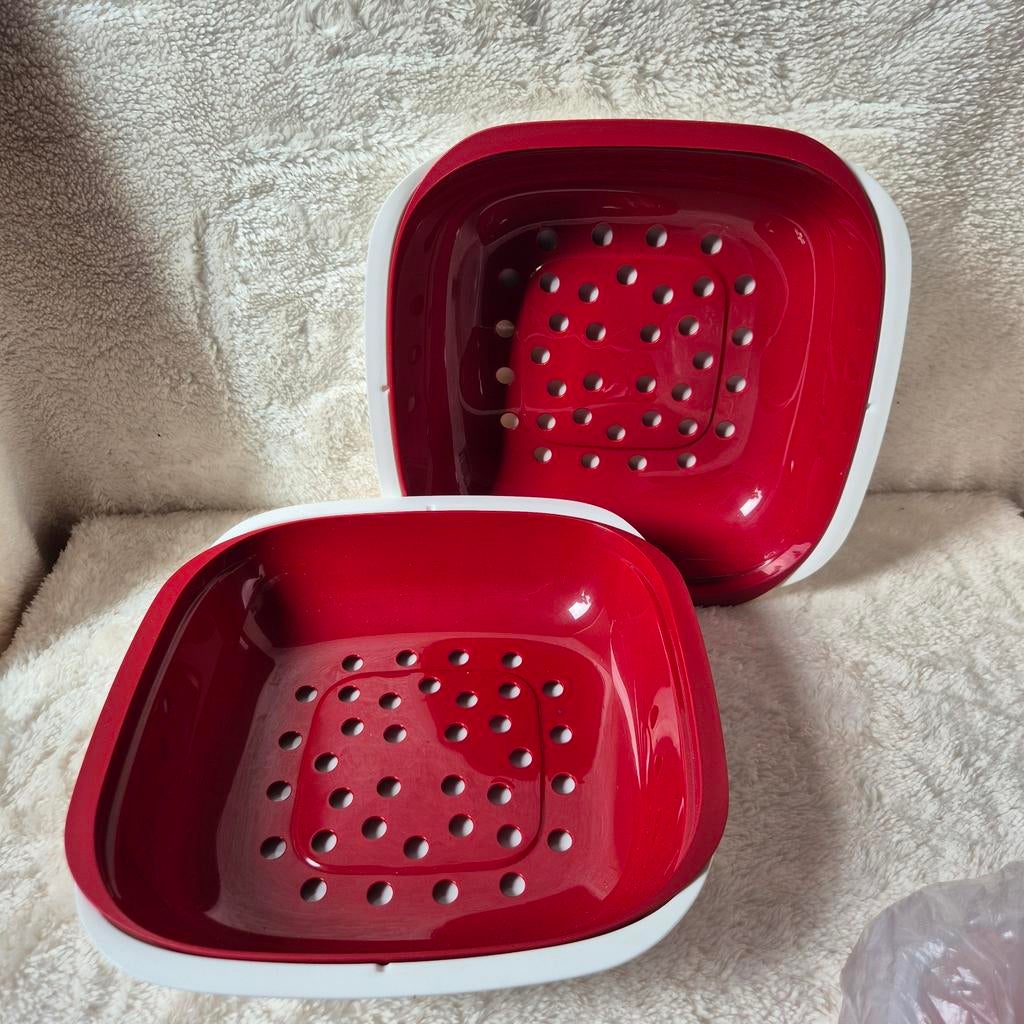 Tupperware Allegra vergiet met opvangbak - Rood/Wit, Tupperware, Overige typen, Nieuw, Ophalen of Verzenden