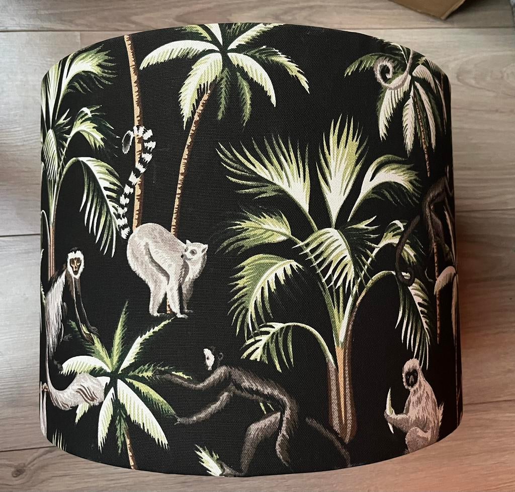 Lampenkap zwart groene palmbomen en apen, Ophalen, Palmbomen aapjes, 25 tot 50 cm, Zwart