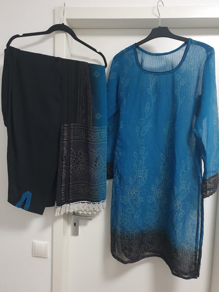 Blauw zwart 3 delige indiase shalwar kameez, Maat 38/40 (M), Overige typen, Blauw, Ophalen of Verzenden