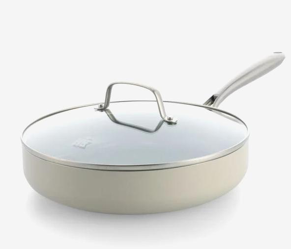 BK hapjespan met deksel Ø28cm keramisch PFAS-vrij beige, Ophalen of Verzenden, Nieuw, Aluminium, Overige typen