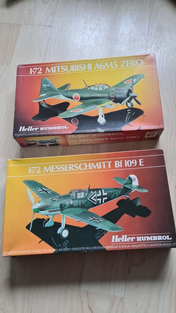 Heller Mitsubishi A6M5 Zero,Messerschmitt Bf 109., Ophalen of Verzenden, 1:72 tot 1:144, Overige merken