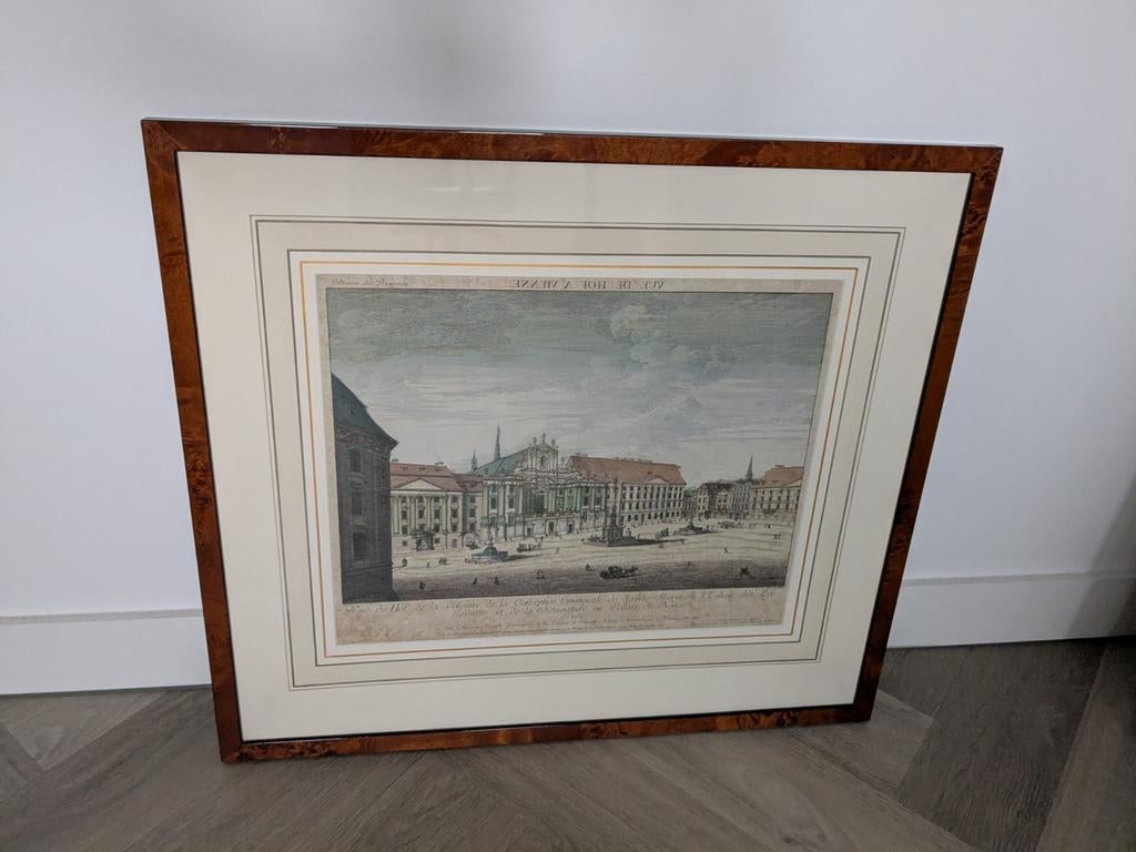 Ingelijste prent Vue de hof a Vienne, Antiek en Kunst, Kunst | Etsen en Gravures, Ophalen