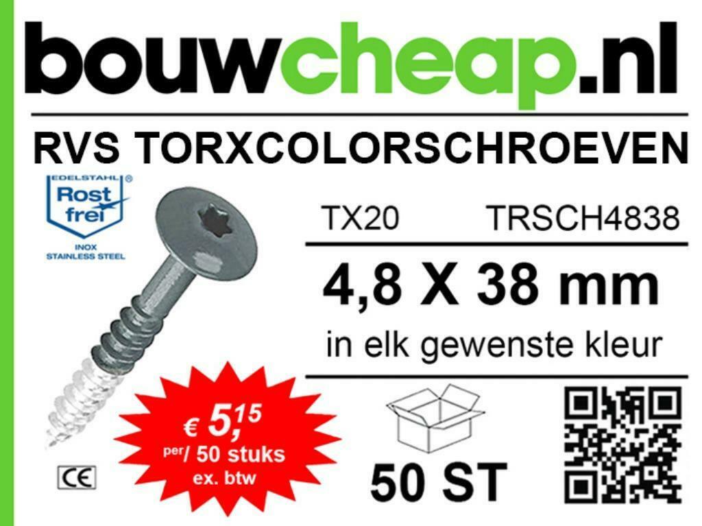 SCHROEVEN RVS TBV HPL PLAAT IN ALLE GEWENSTE KLEUREN, Ophalen, Nieuw, Schroeven, Rvs